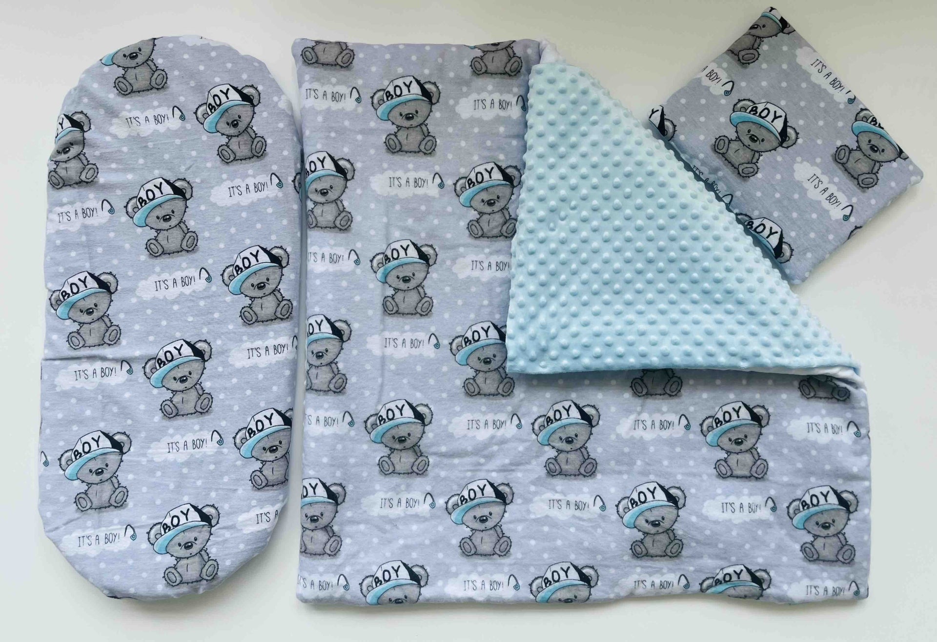 Комплект За Количка Baby Dreams Spring 3ч С Чаршаф С Ластик It´s A Boy Сив+светло Син Бъбъл Galix