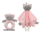 Комплект За Гушкане Doudou Коте + Гризалка Розов 04397 9 Kiokids