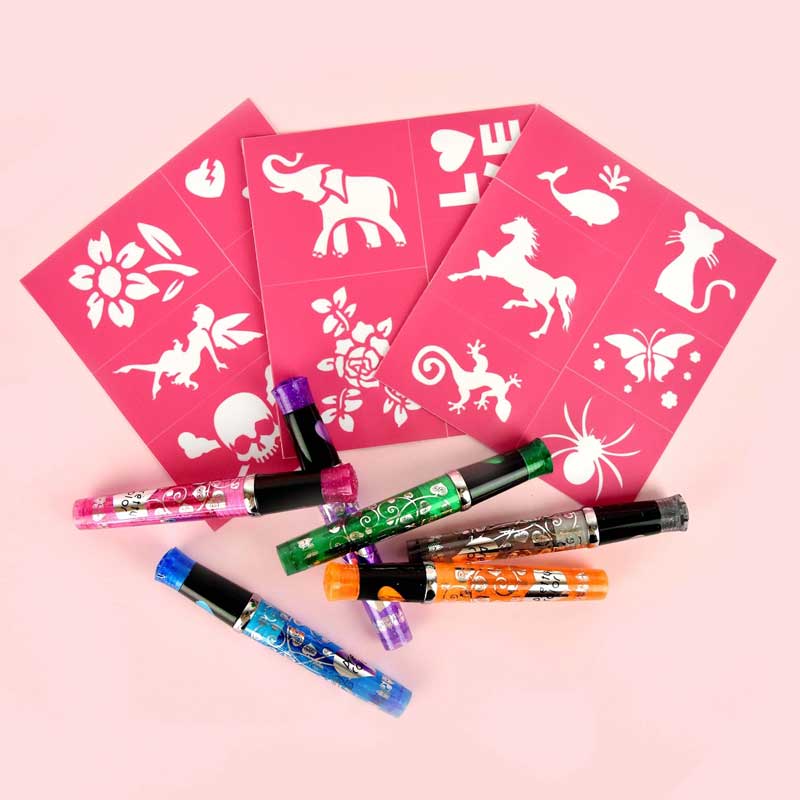 Комплект От Гел Химикалки И Шаблони За Блестящи Татуировки Robetoy