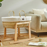Кошница За Спане Moses Basket Матрак И Стойка За Люлеене Bundle White The Little Green Sheep