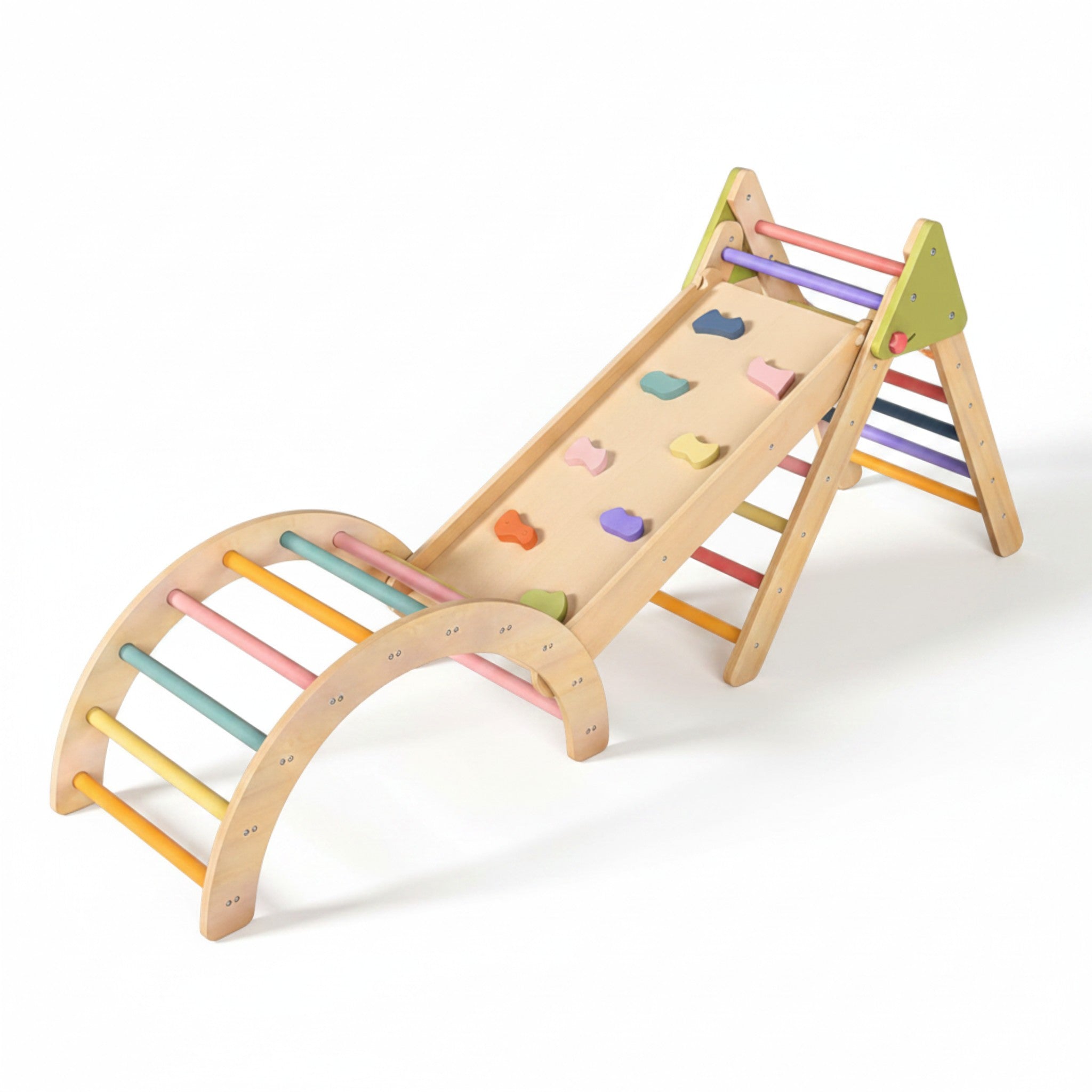 Монтесори Катерушка 5 В 1, Дървен Комплект С Пиклер Триъгълник, Арка, Пързалка И Дъска За Катерене Ginger Home