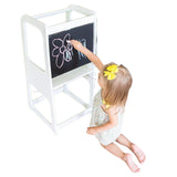 Turnul Montessori Ginger Home, scaun educațional cu tablă și înălțime reglabilă, alb, pentru copii între 1 și 4 ani