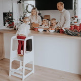 Turnul Montessori Ginger Home, scaun educațional cu tablă și înălțime reglabilă, alb, pentru copii între 1 și 4 ani