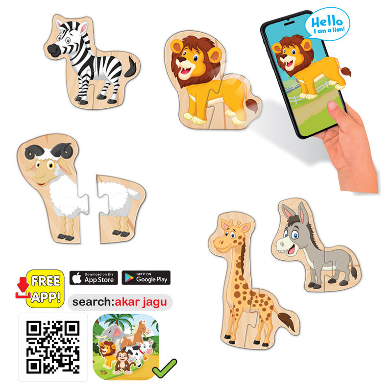 Puzzle-uri cu animale bulgare, vorbitoare și narative, pentru cei mici, dimensiune 12x10, total 26 de piese, 13 animale, câte 2 piese fiecare, cu realitate augmentată, 20x17x4, în 16 limbi, fabricate din spumă EVA