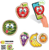 Puzzle-uri cu fructe și vorbe în limba bulgară pentru cei mici, cu dimensiuni 13x8, total 36 de piese, 18 modele a câte 2 piese, cu realitate augmentată 20x17x4, în 16 limbi, din spumă EVA