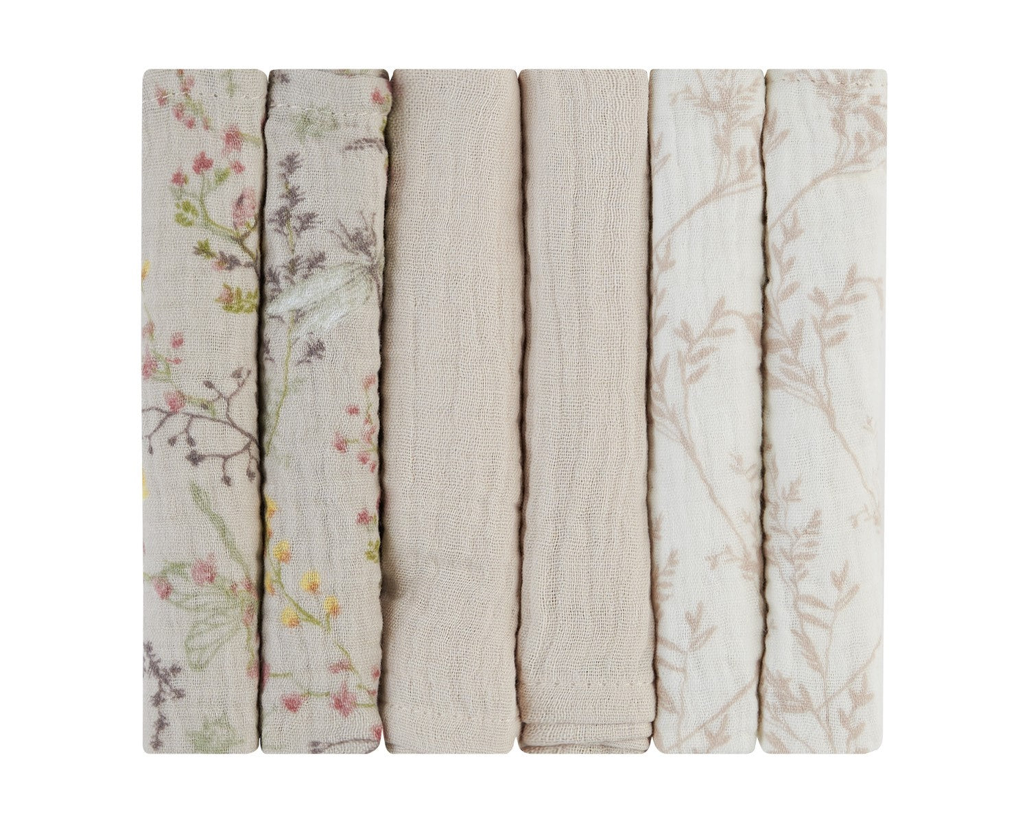 Комплект 6 Бр Муселинови Кърпички 30Х30 См Secret Garden Beige --- BebeMama