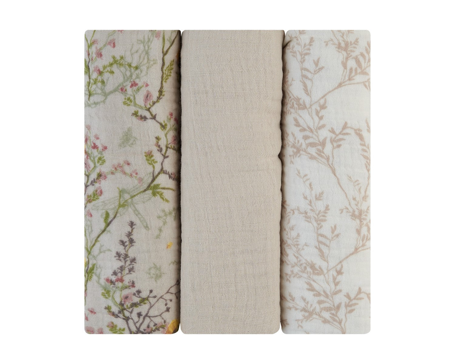 Комплект 3 Бр Муселинови Пелени 75Х75 См Secret Garden Beige --- BebeMama