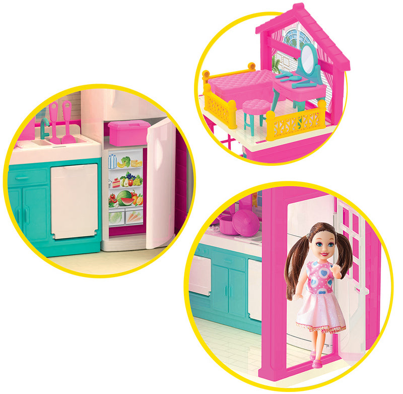 Constructorul de case al Lolei cu păpuși și mobilier, casă DIY cu trei etaje, piese mari, 40 el., 10x40x38