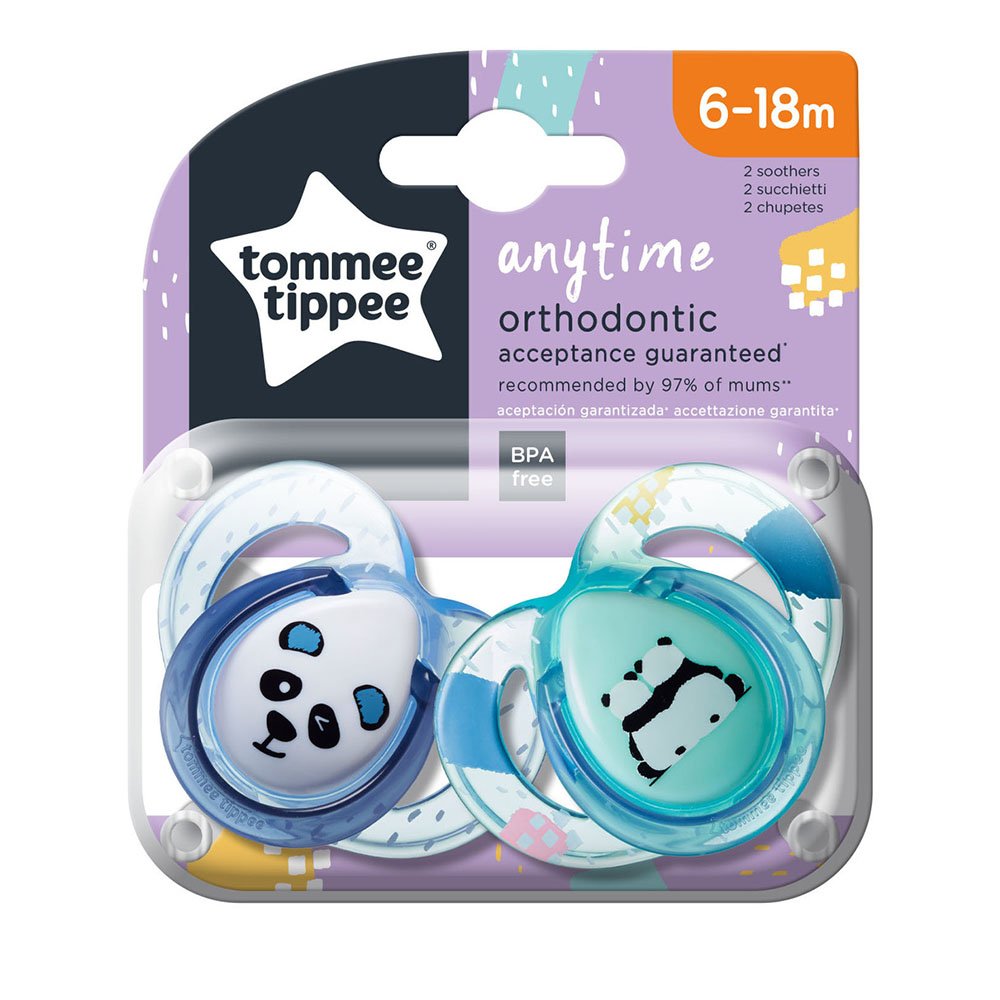 Suzete ortodontice Tommee Tippee Anytime, pachet de 2 bucăți, 6-18 luni, culoarea panda turcoaz