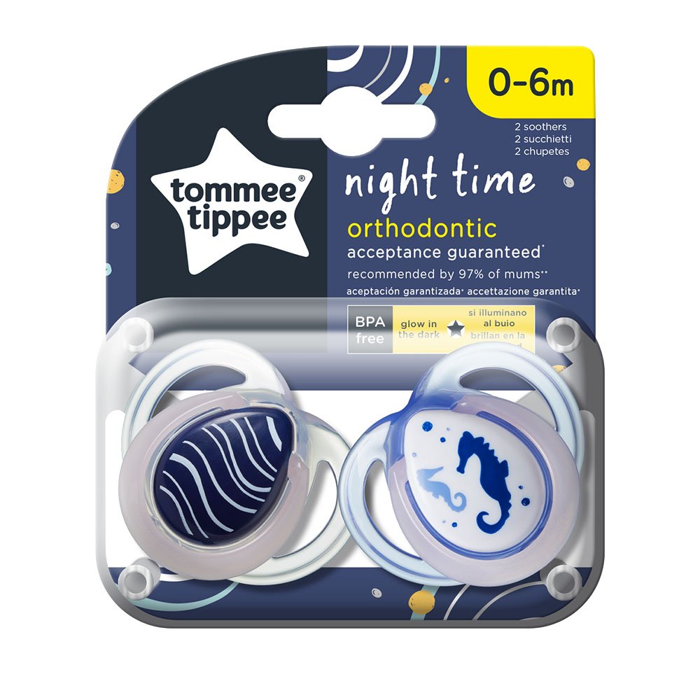 Tommee Tippee Ортодонтични Залъгалки Nighttime 2Бр/Оп 0-6М