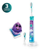 Periuță de dinți electrică Philips Sonicare Kids cu Bluetooth, 2 capete, verde