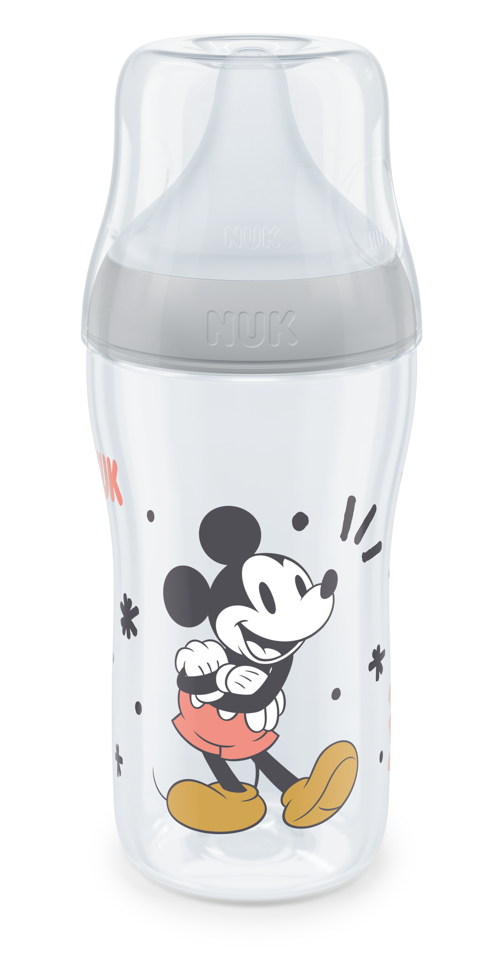 Nuk Perfect Match Шише Рр 260Мл. Със Силиконов Биберон За Хранене M, 3+ Мес. Mickey Сиво