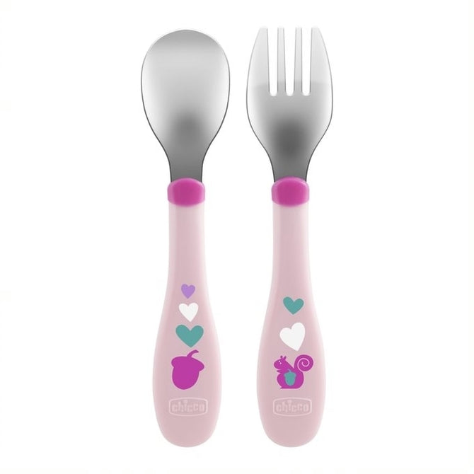 Метални Прибори 18M + Розов - Прибори - Chicco - BebeMama