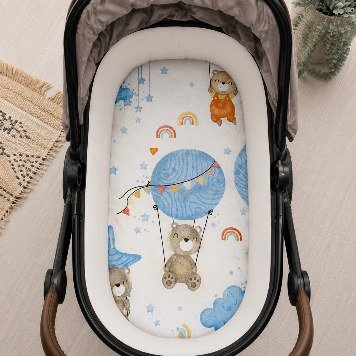 Бебешки Чаршаф За Количка С Ластик 55 95 См. Мече На Луна Син Rainy