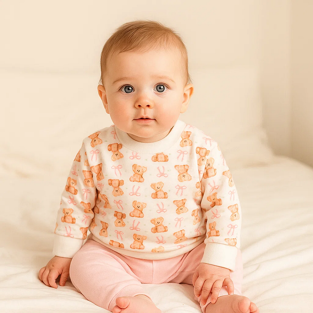 Бебешки Комплект От 2 Части Мече С Панделка 62 92 См. Розов Rainy