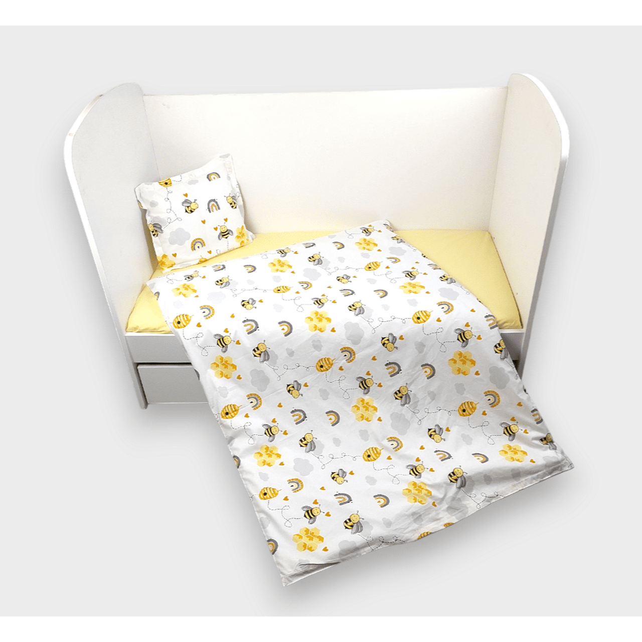 Set de lenjerie de pat pentru bebeluși Rainy, 3 piese, 60x120 cm, albină