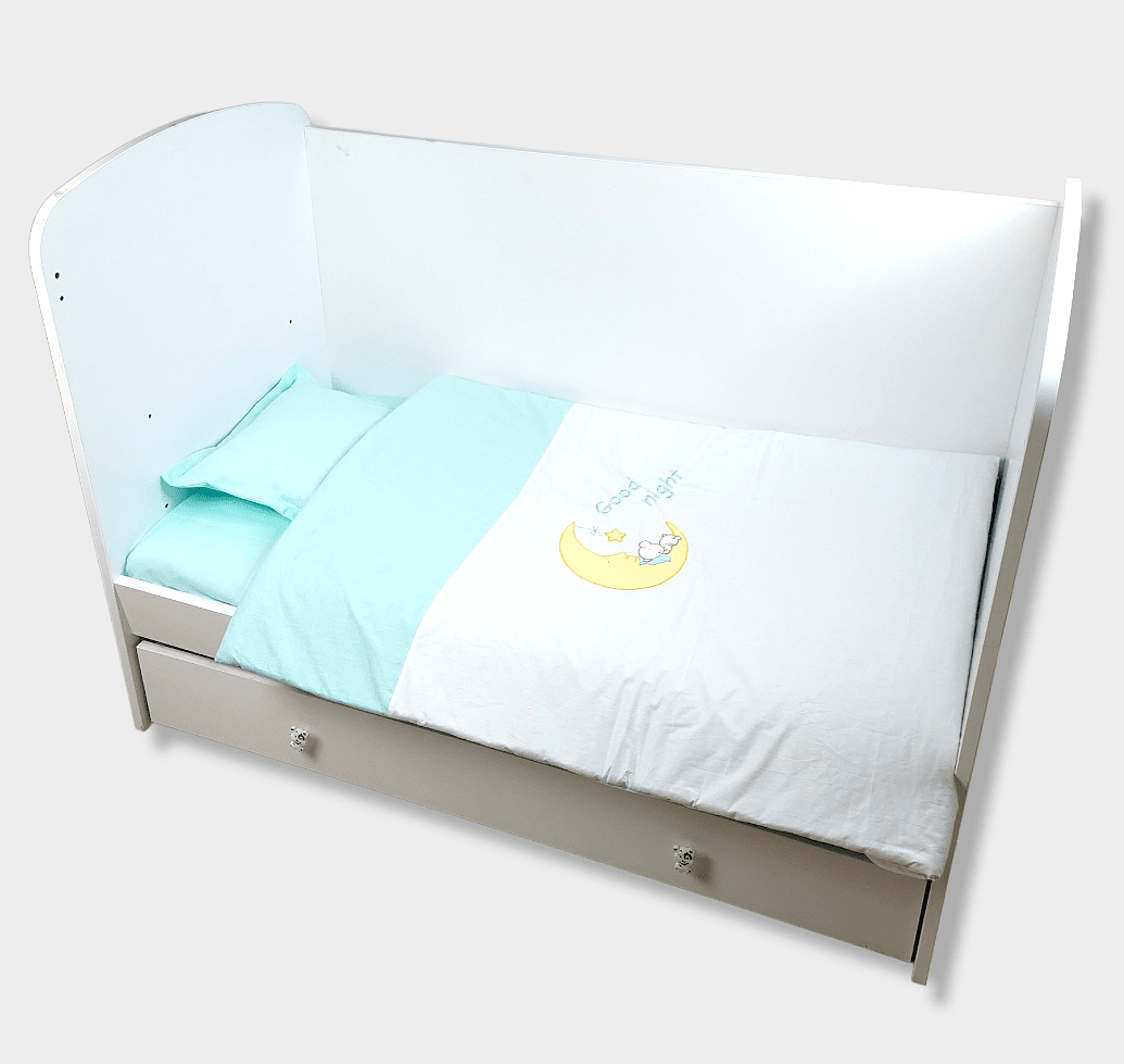 Set de lenjerie de pat pentru bebeluși Rainy Baby, 4 piese, 65x110 cm. Ursuleț Moon Reseda