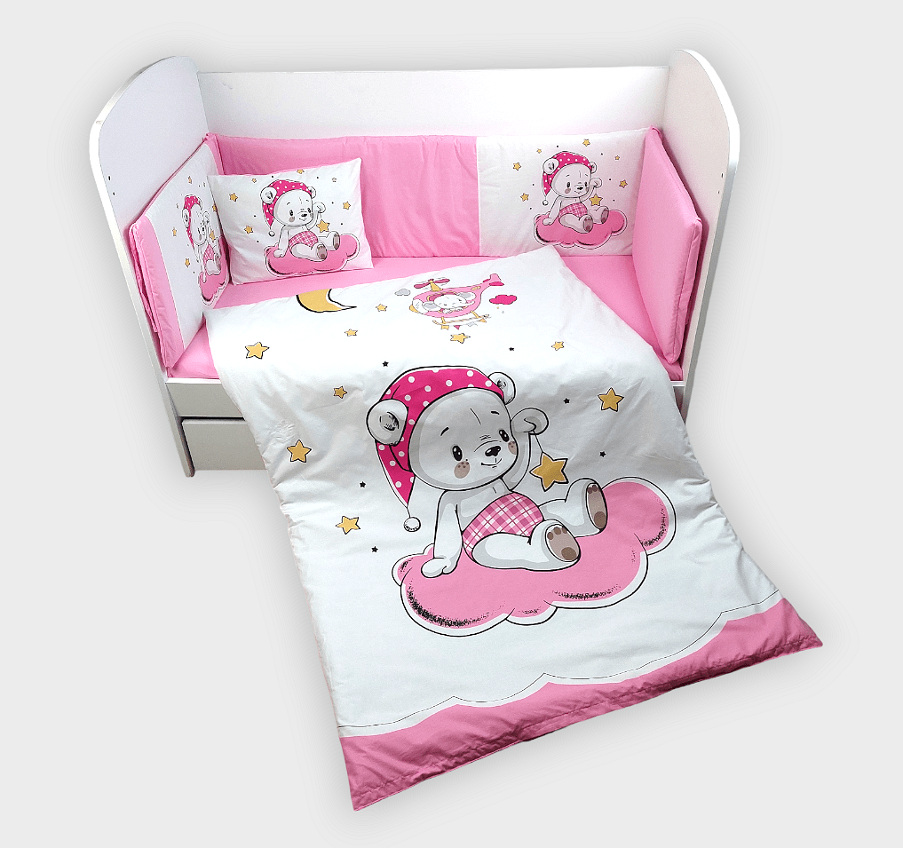 Бебешки Спален Комплект 6 Части 60х120 См. Розово Мече Rainy