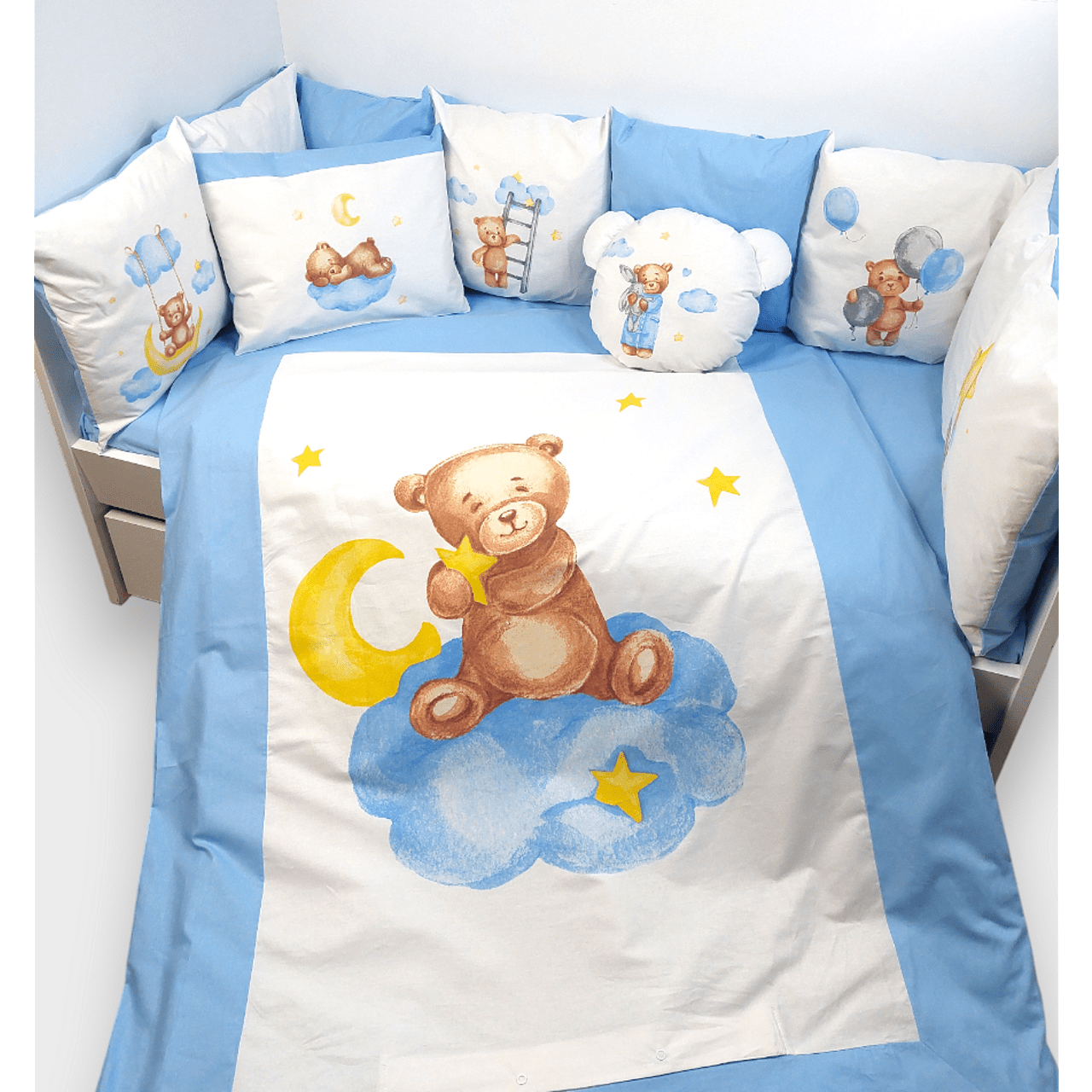 Rainy Бебешки Спален Комплект 7 Части Baby Bear One Size Син