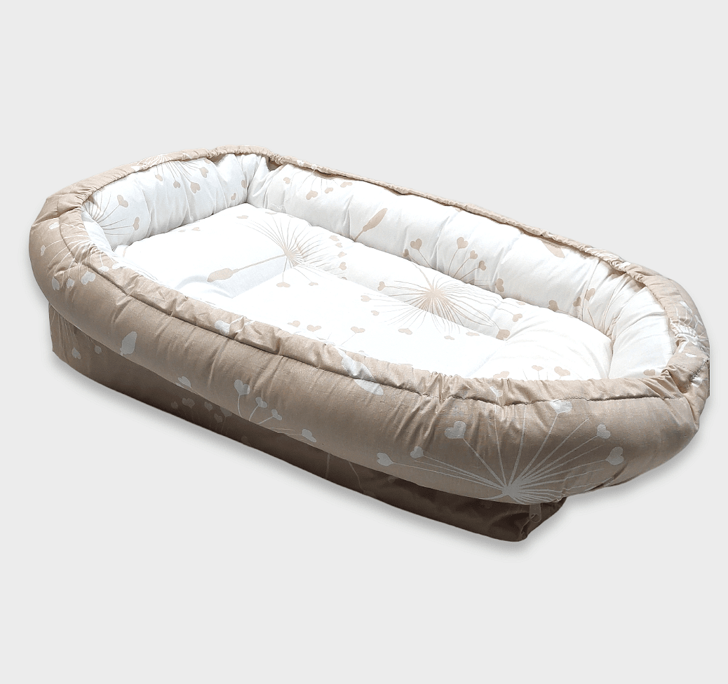 Cuib antireflux Rainy Baby pentru nou-născuți, păpădii bej de lux