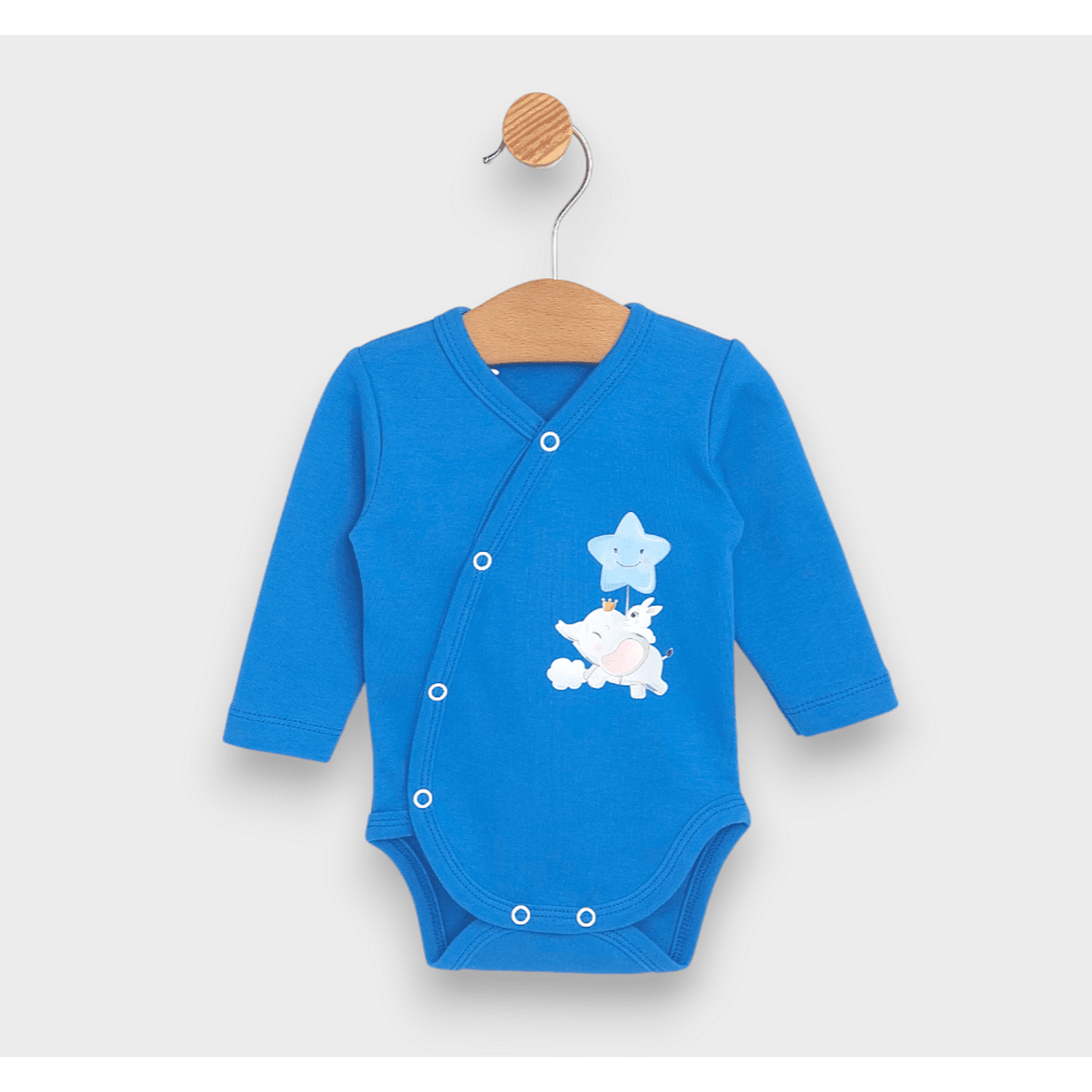 Body de ploaie pentru bebeluși cu închidere laterală, elefant cu stea, 48 - 74 cm. Cobalt