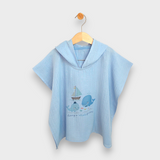 Бебешко Муселиново Пончо С Качулка Whales Blue Rainy