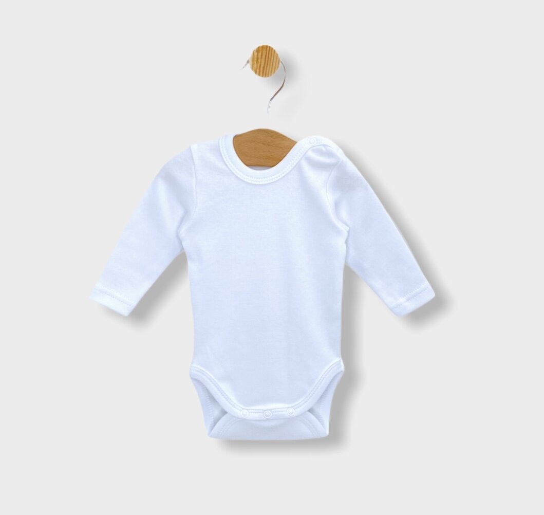 Body pentru bebeluși, alb, cu mâneci lungi, 56-80 cm. 