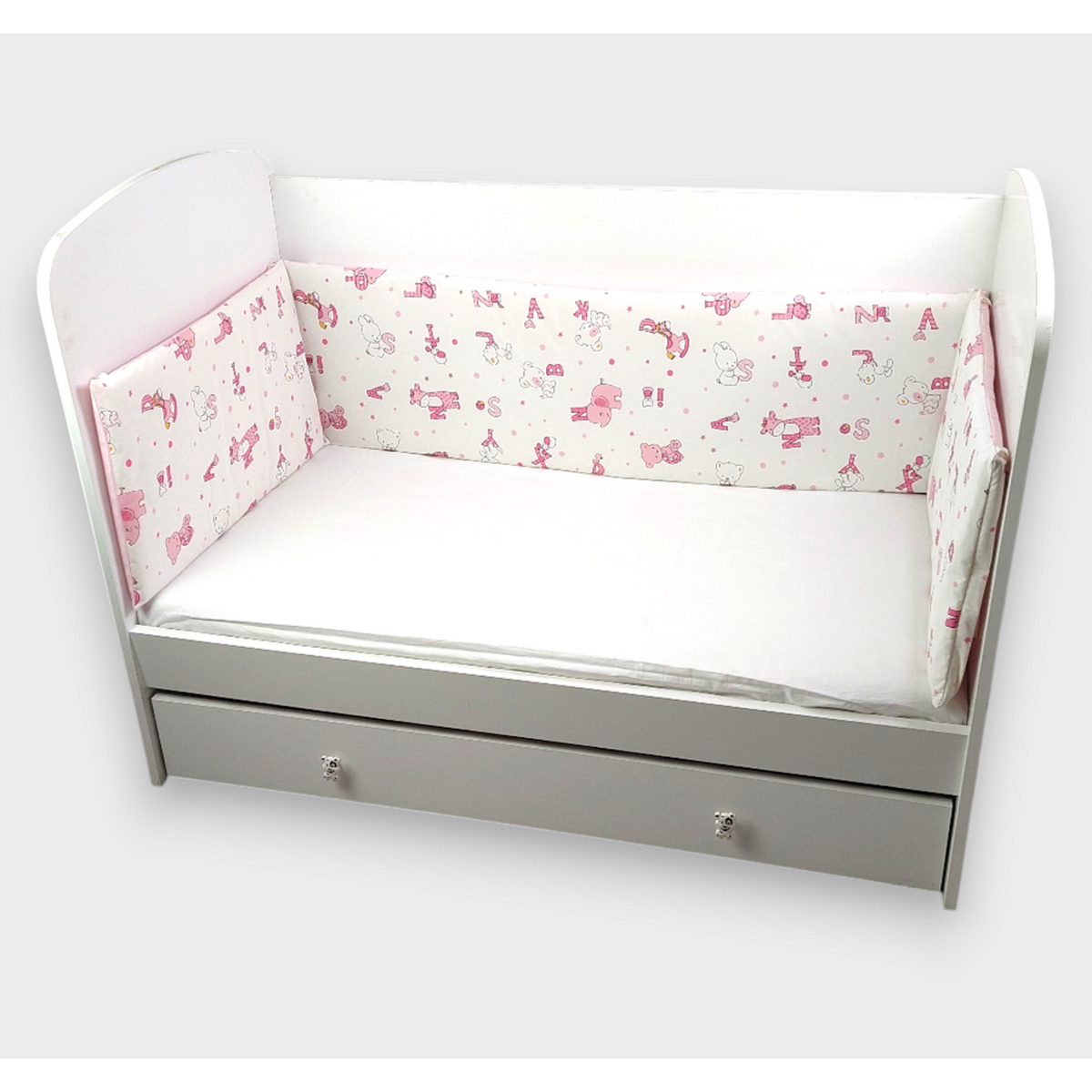 Обиколник За Бебешка Кошара 60х120 См. Мече С Букви Розов Rainy