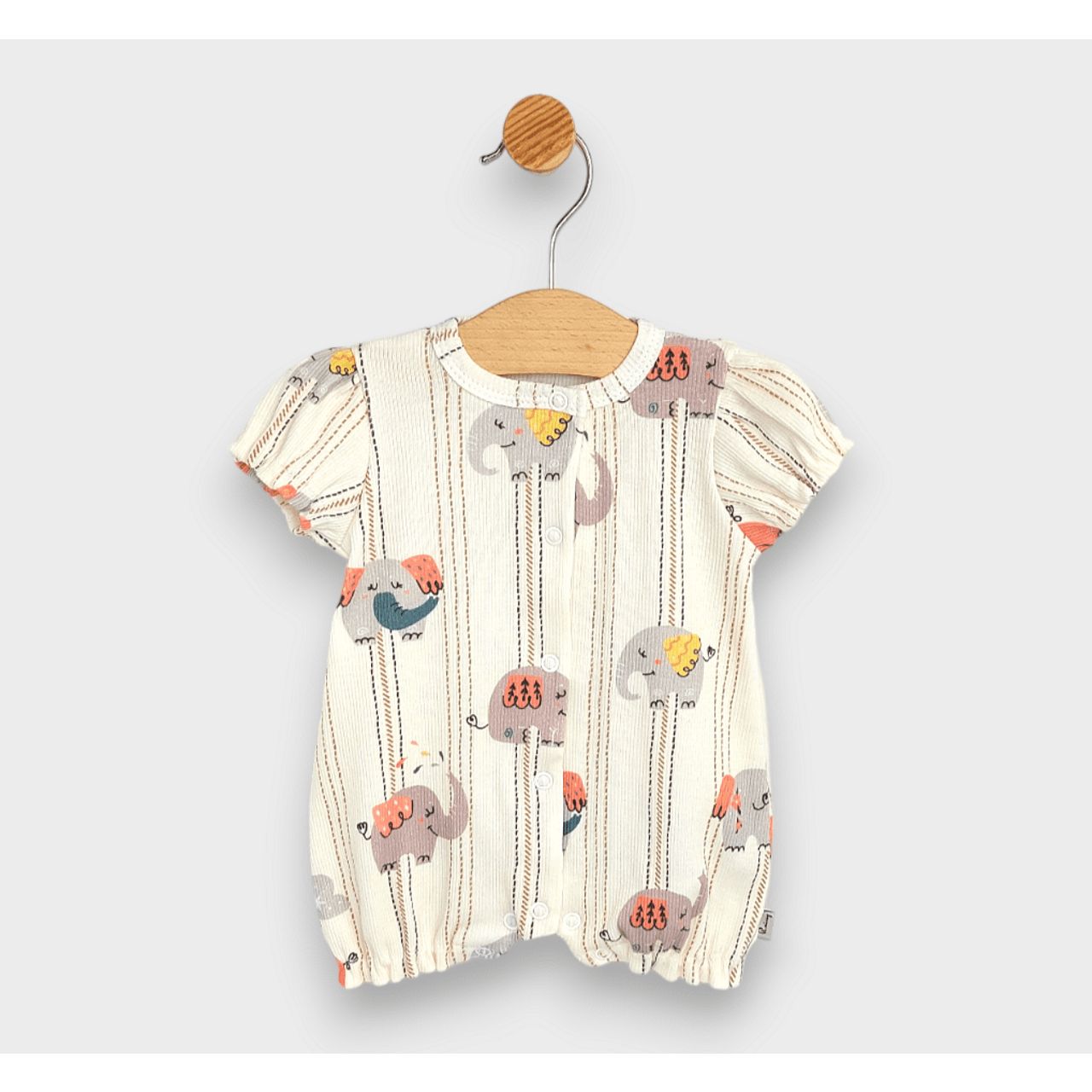 Rainy Premium Бебешки Гащеризон Слончета Къс Ръкав 56-80См. Праскова