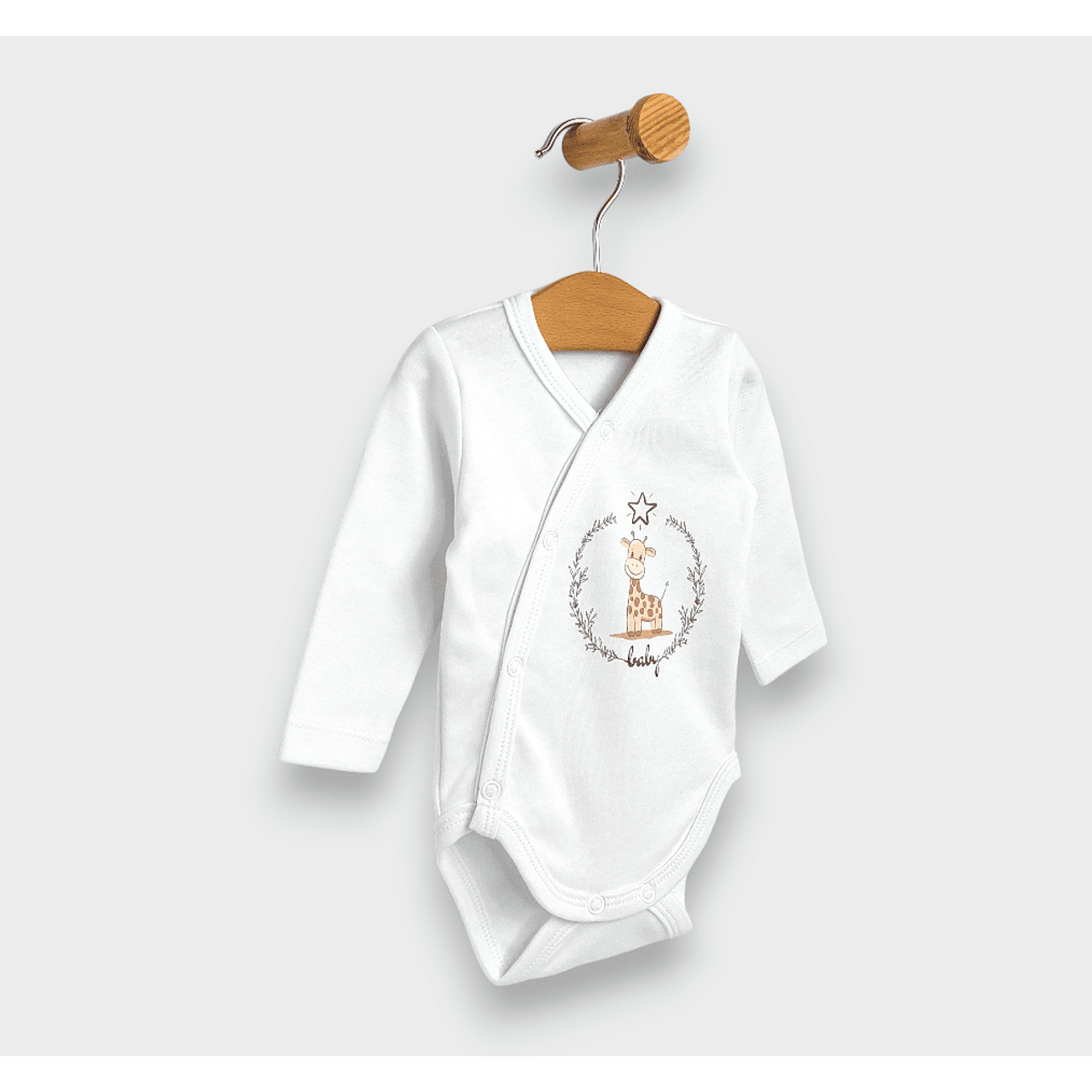 Body pentru bebeluși Rainy Premium cu imprimeu girafă și închidere laterală, 48-68 cm, alb