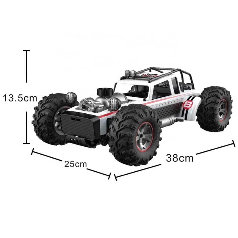 Jeep de curse cu efect de fum, telecomandă RC 1:10, alb