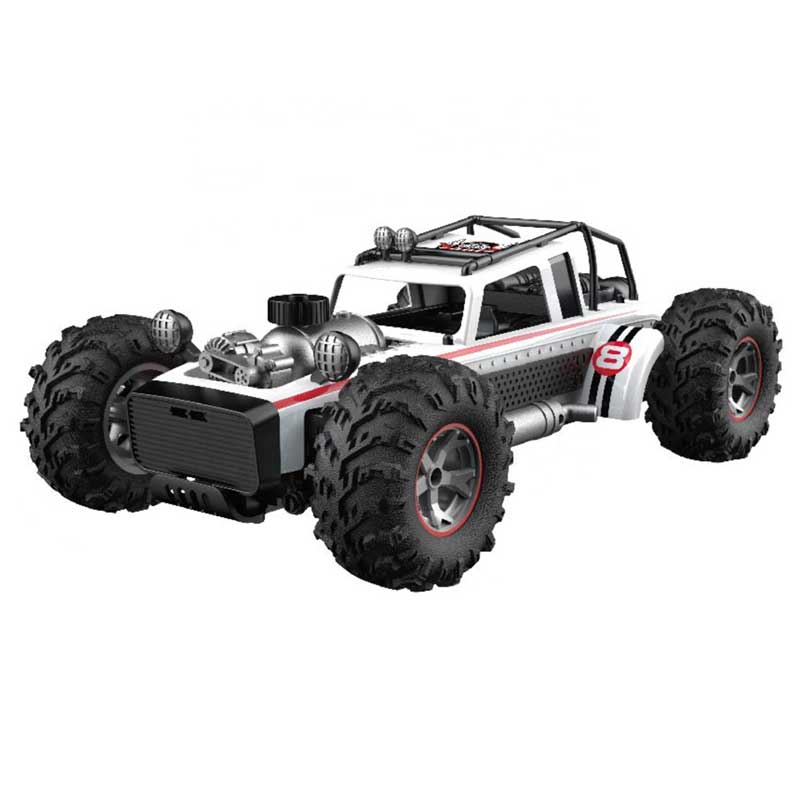Jeep de curse cu efect de fum, telecomandă RC 1:10, alb
