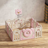 Сгъваема Бебешка Ограда За Игра С Баскетболен Кош, Розово Мече Feelkids