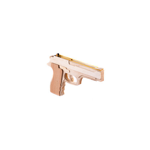 Pistol pentru copii din lemn cu benzi de cauciuc