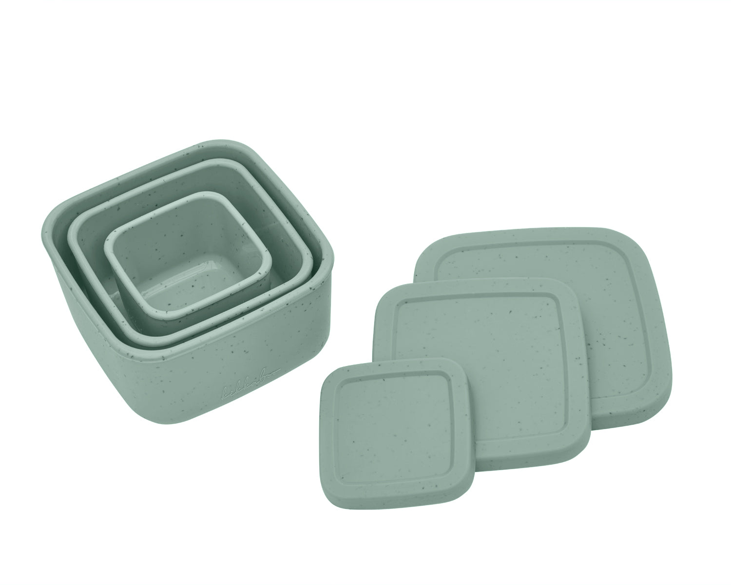Set de 3 cutii alimentare din silicon platinat, salvie 