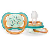 Светеща Залъгалка Ultra Air Philips Avent + Стерилизаторна Кутия, 18 М+. Звезда/Луна, 2 Бр.