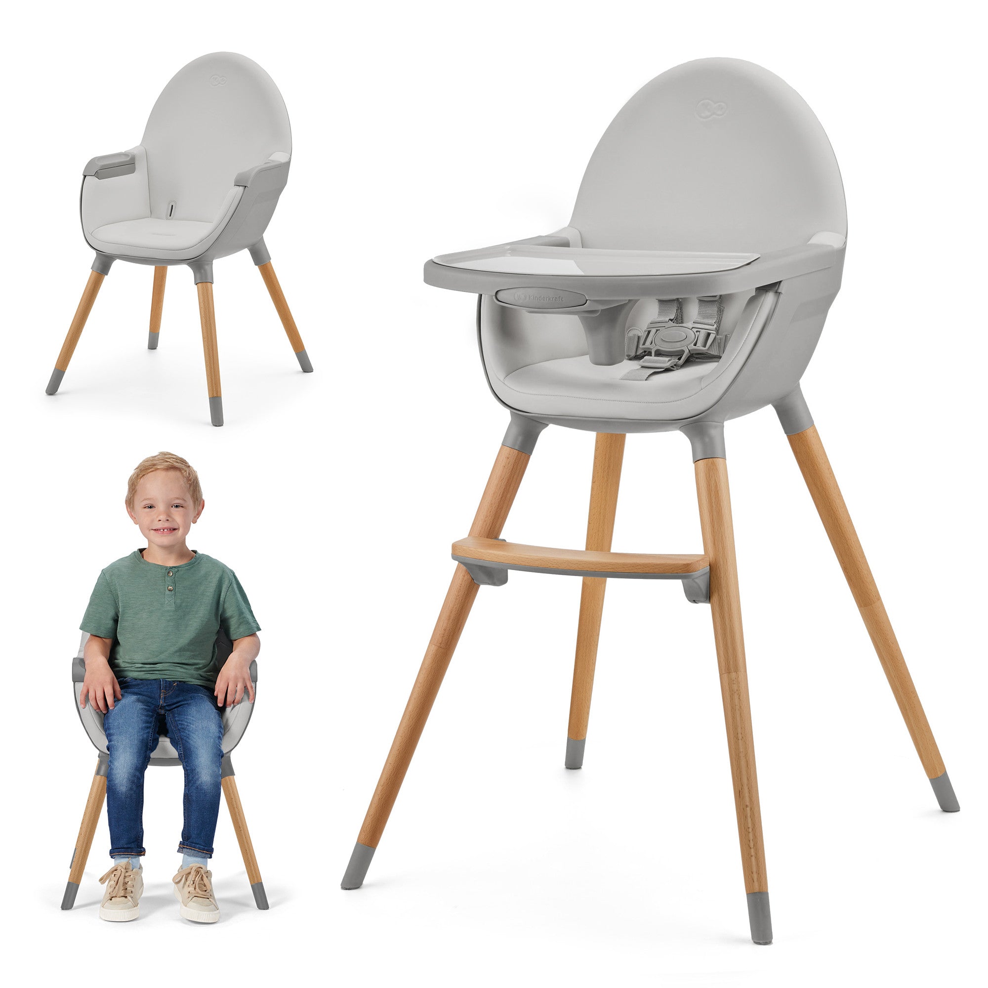 Столче За Хранене Kinderkraft Fini 2 2В1 Сиво --- BebeMama