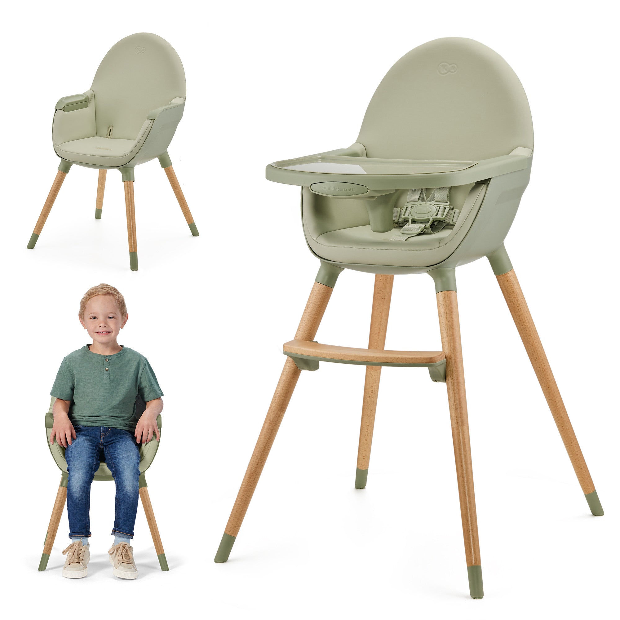 Столче За Хранене Kinderkraft Fini 2 2В1 Зелено --- BebeMama
