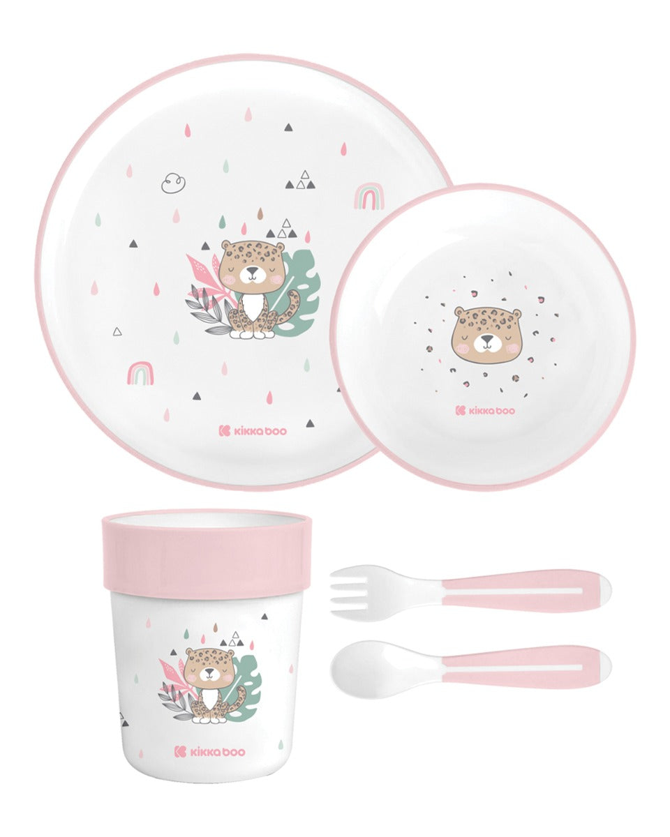 Set de hrănire din plastic cu formă jucăușă de animal și delicat, roz Savanna