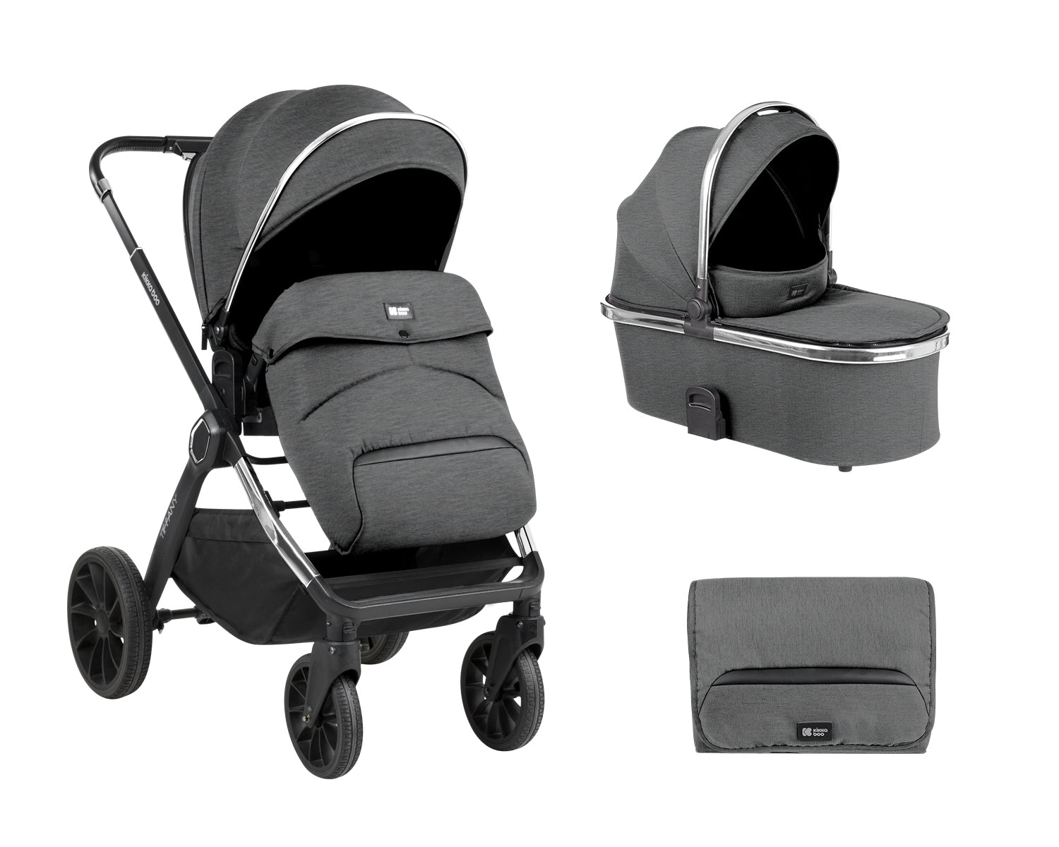 Комбинирана Количка 2В1 С Кош За Новородено Tiffany Dark Grey
