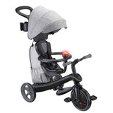 Tricicletă Globber Explorer Trike Deluxe Play 4 în 1 cu copertină, neagră.