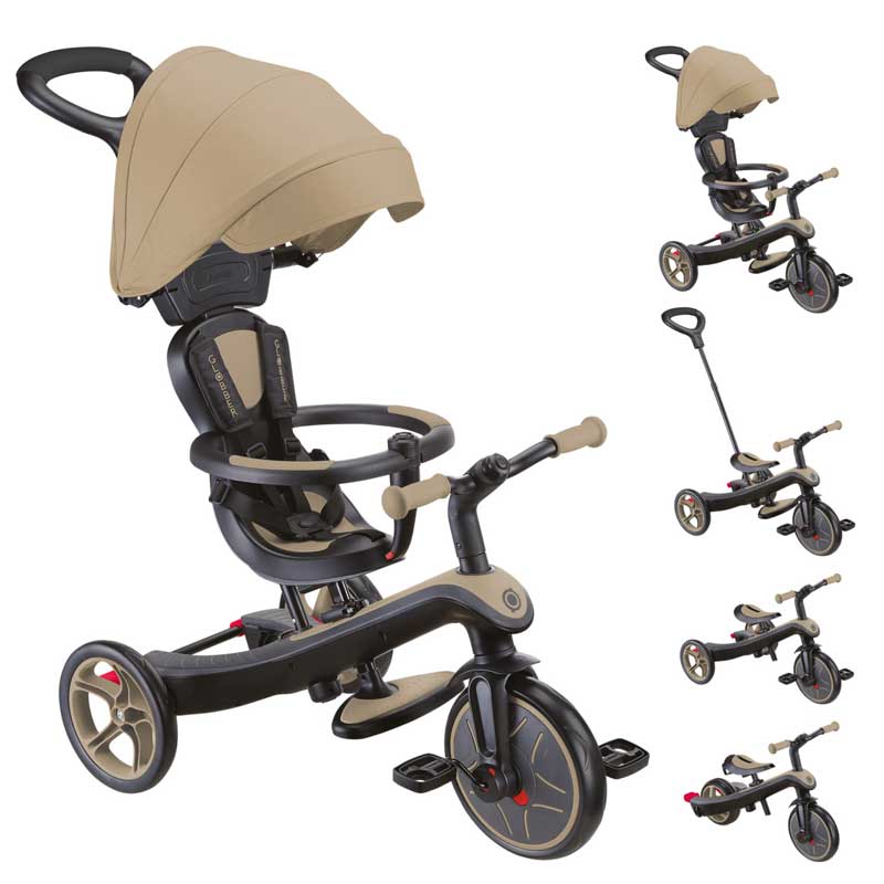 Tricicletă Globber Explorer 4 în 1 cu copertină bej