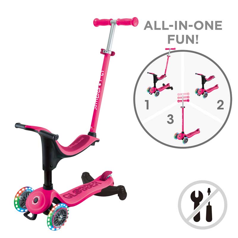 Тротинетка 4 В 1 Globber Go Up Sporty Lights 360° - Розова