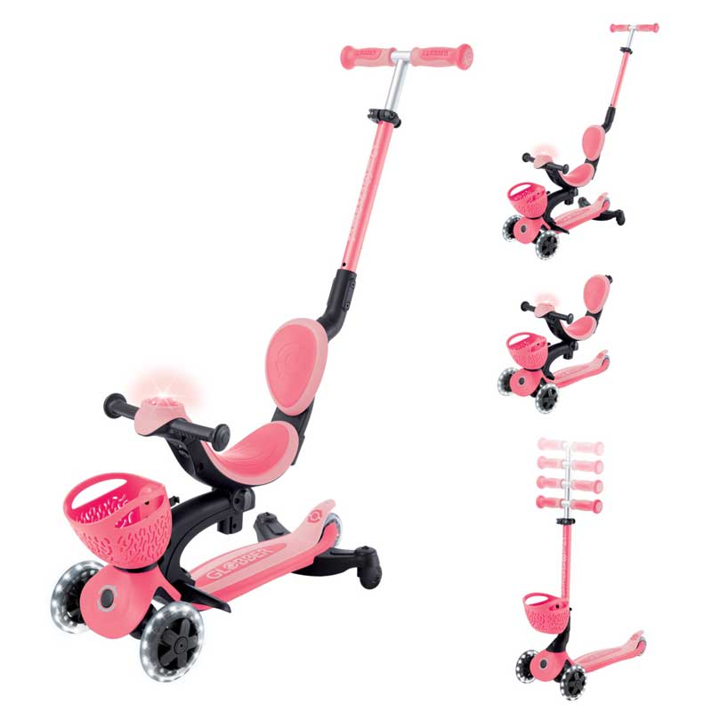 Тротинетка 5 В 1 Globber Go Up Baby Learn 360° Flash Lights, Розова