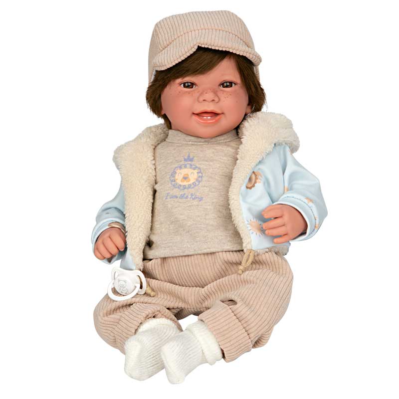 Păpușă Zori zâmbitoare în costum de catifea și pălărie - 45 cm