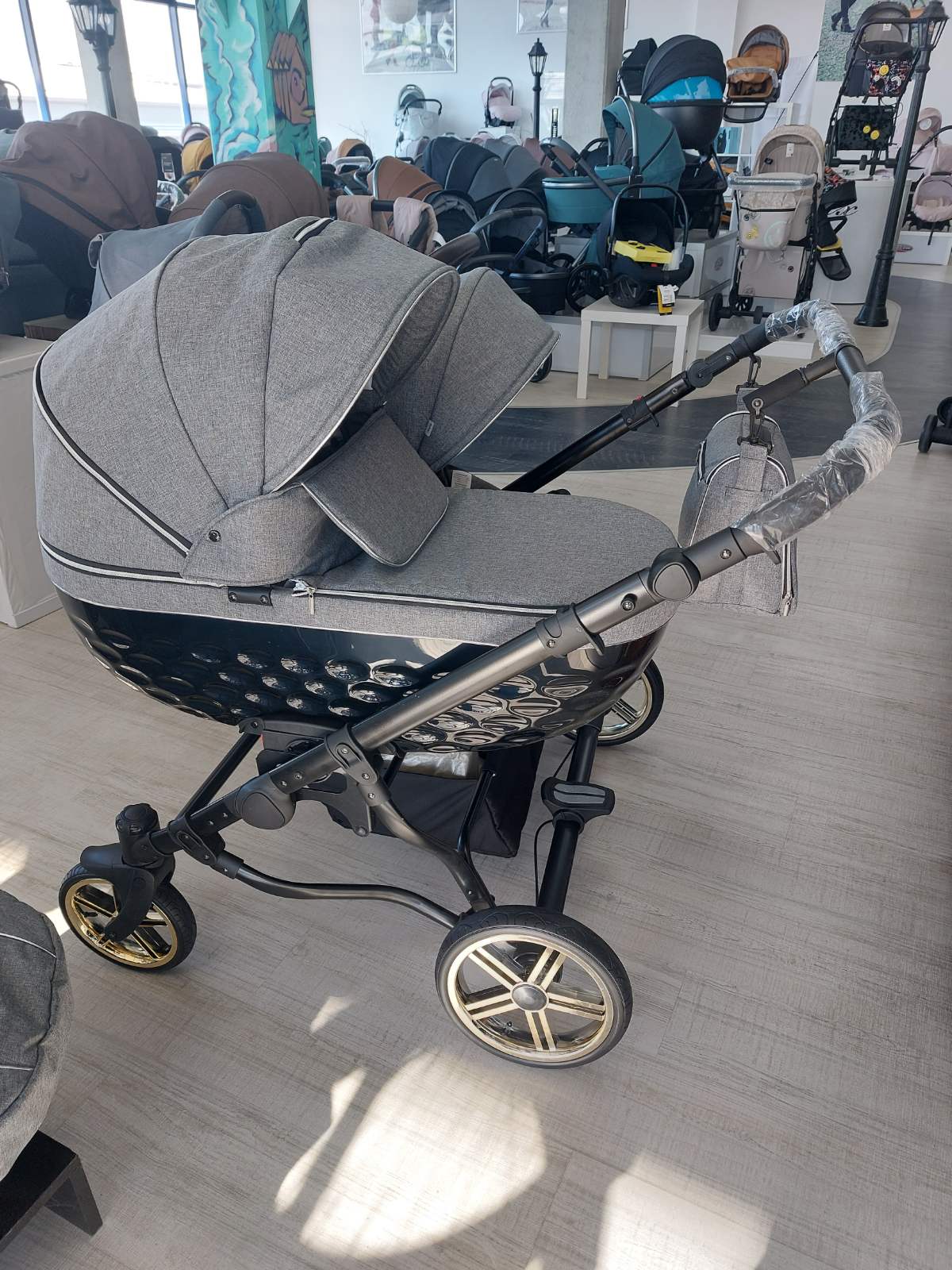 Количка За Близнаци 3в1 Duo Lux 3d Сив Лен Adbor