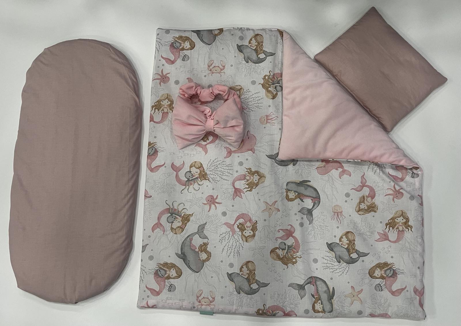 Комплект За Количка 3ч + Панделка За Изписване Зима Русалка Розов Велвет + Розова Панделка Galix