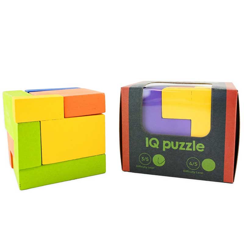 Cub puzzle 3D din lemn distractiv pentru copii