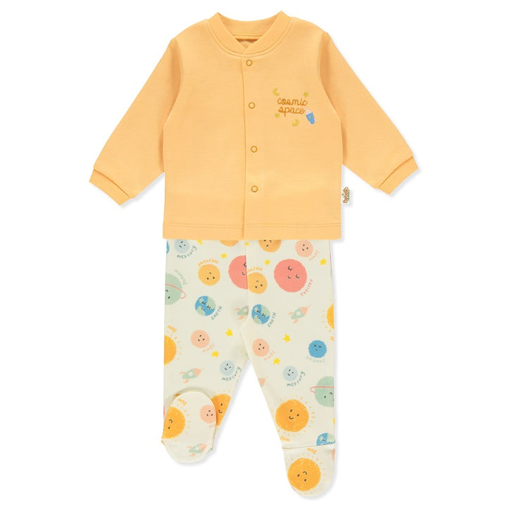 F1325 Пижама 2 Ч Cosmic Space Жълт 3-6M 68Cm - Гащеризони - Bebetto - BebeMama