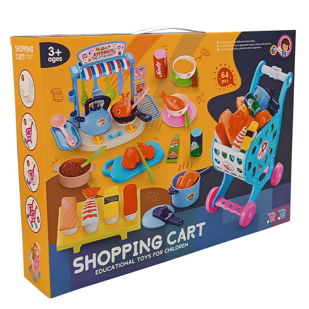Пазарска Количка С Кухня 64 Части Синя - Професии За Малки И Големи - Raya Toys - BebeMama